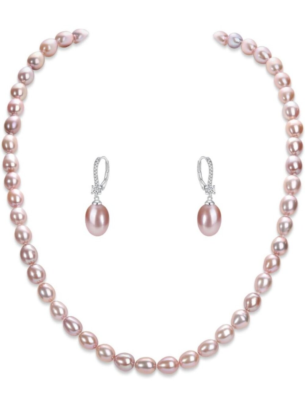 Elegant Freshwater Pearl Necklace & Earrings Set - Pink/White/Black, 925 Silver